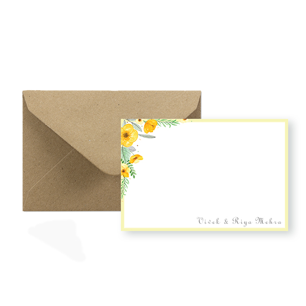 Yellow Floral NoteCard (Set of 8 – 100) with Envelope