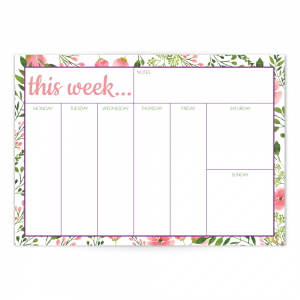 Weekly Desk Planner Pink Floral Notepad Mouse pad- Daily To-Do Lists & Notes