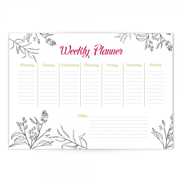 Weekly Desk Planner Mono Floral Notepad Mouse pad- Daily To-Do Lists & Notes
